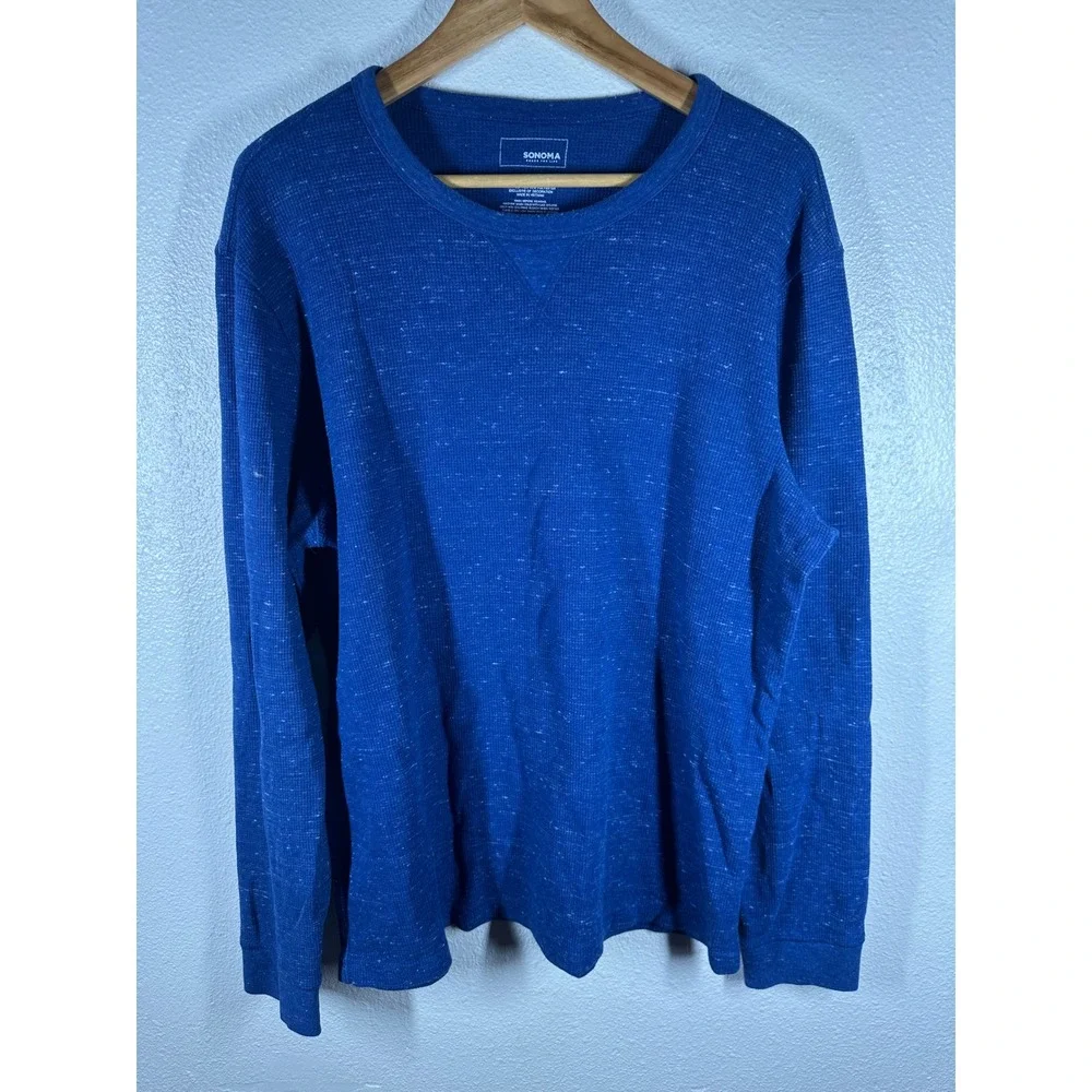 Sonoma Thermal Shirt Mens XL Blue Waffle Knit Long Sleeve Flecked Crew Neck